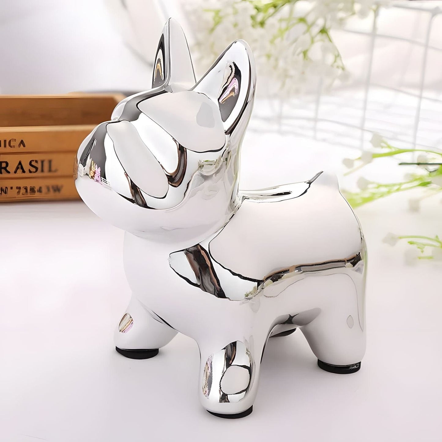 Tirelire chien Chrome